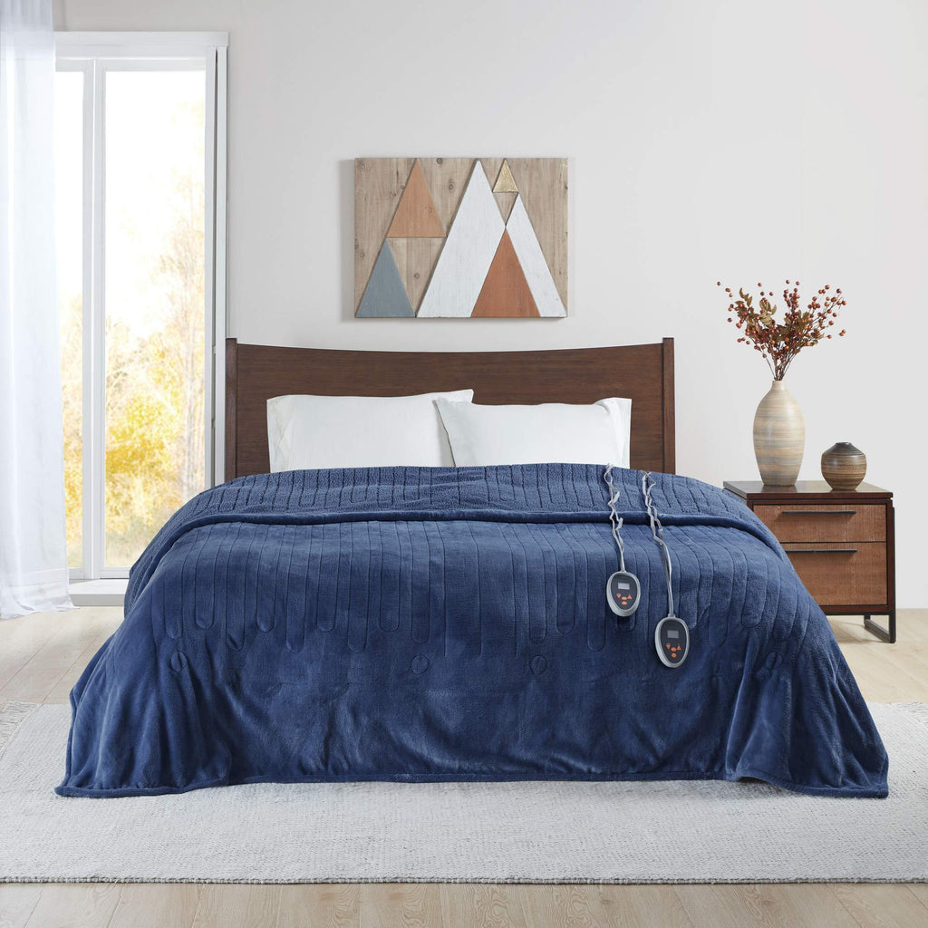 Heated Microlight to Berber Elect Electric Blanket with 20 Heat Level Setting Controller, Full: 80x84, Indigo