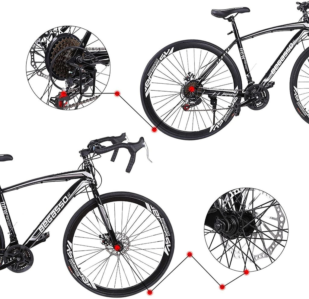 Aluminum Frame Road Bike, Full Suspension, 700C Road Bike Bicycles with 21 Speed Disc Brake Road Bike Lightweight Affordable Entry Level 21 Speed Road Bike