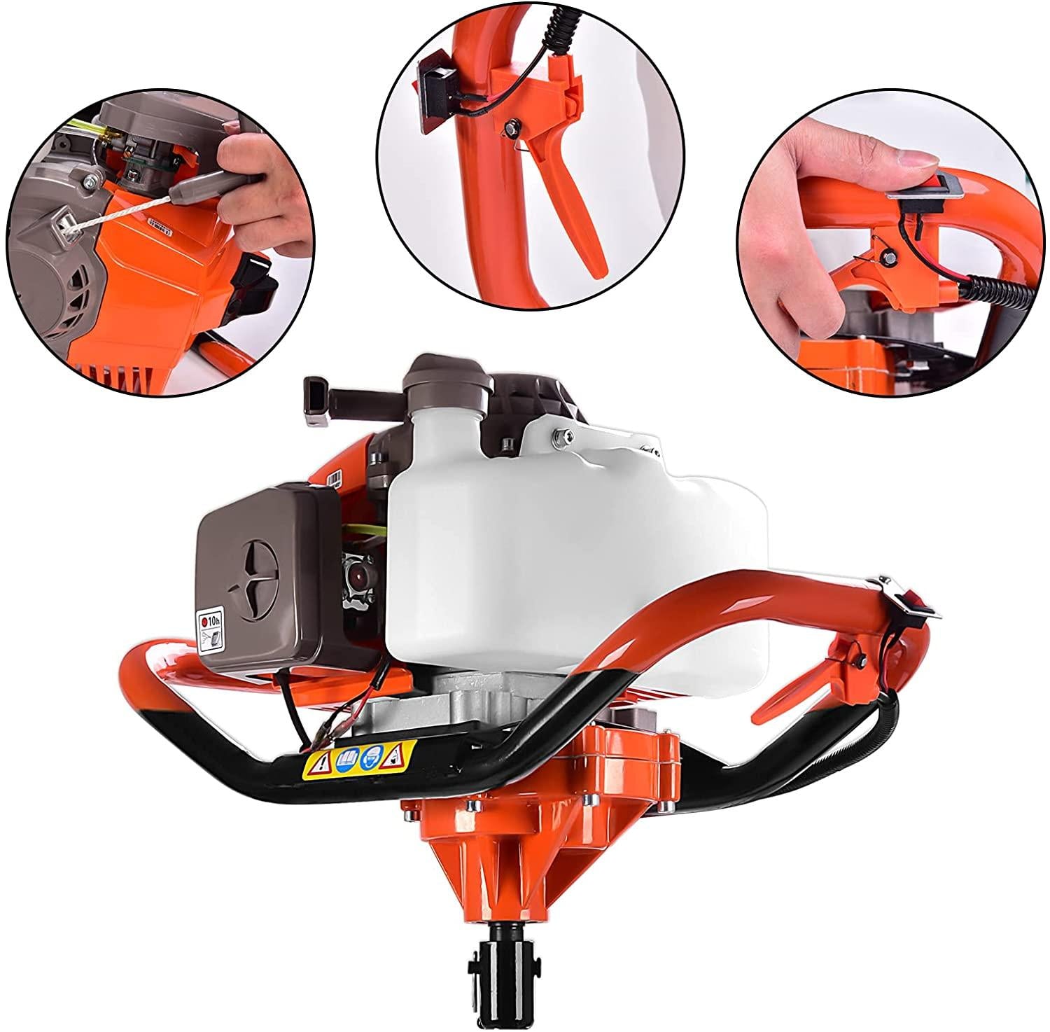 datingday 72cc 2-stroke auger post hole digger 4hp gas powered earth auger digging engine with 3 bits （4" 8" 12"）3 extension rods
