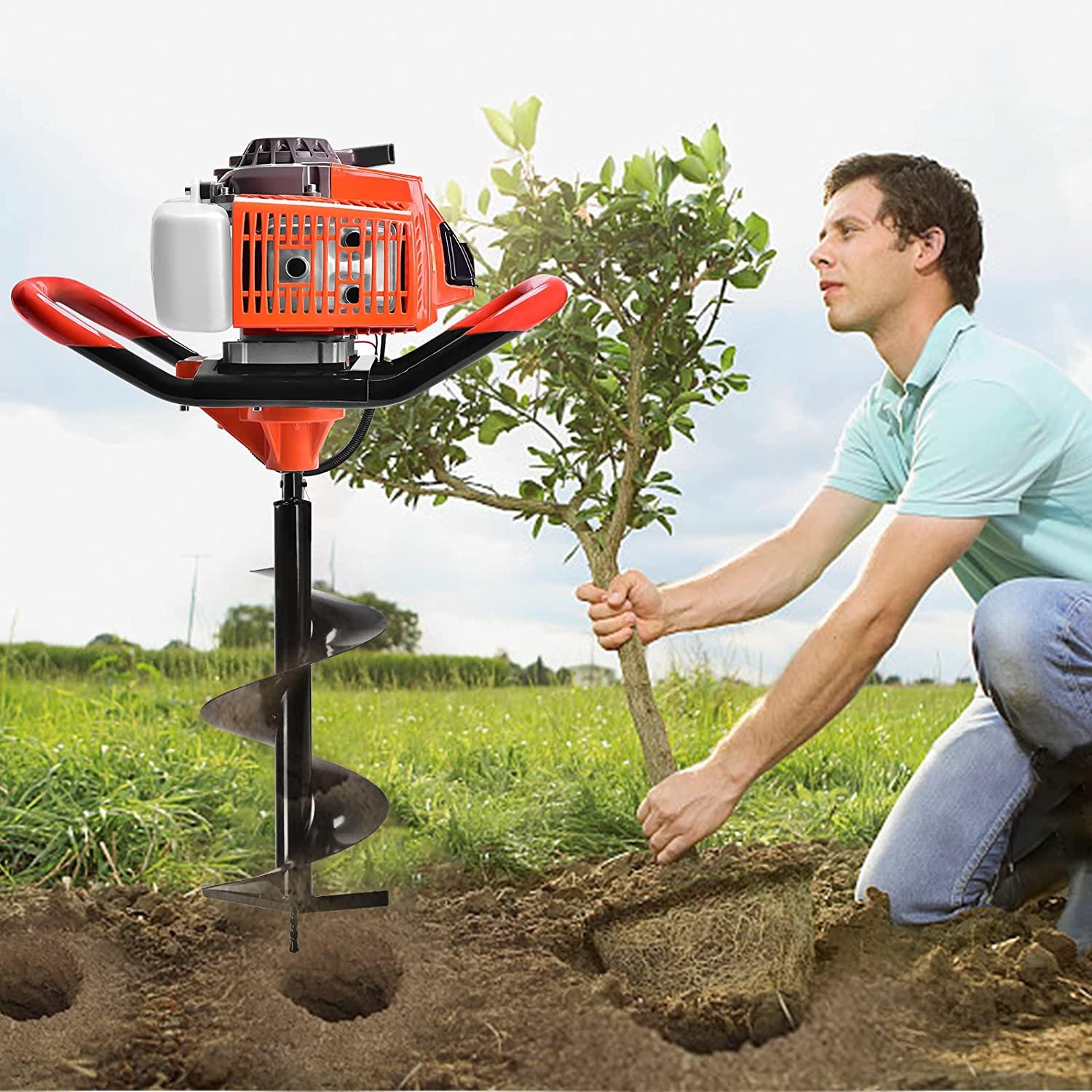 datingday 72cc 2-stroke auger post hole digger 4hp gas powered earth auger digging engine with 3 bits （4" 8" 12"）3 extension rods