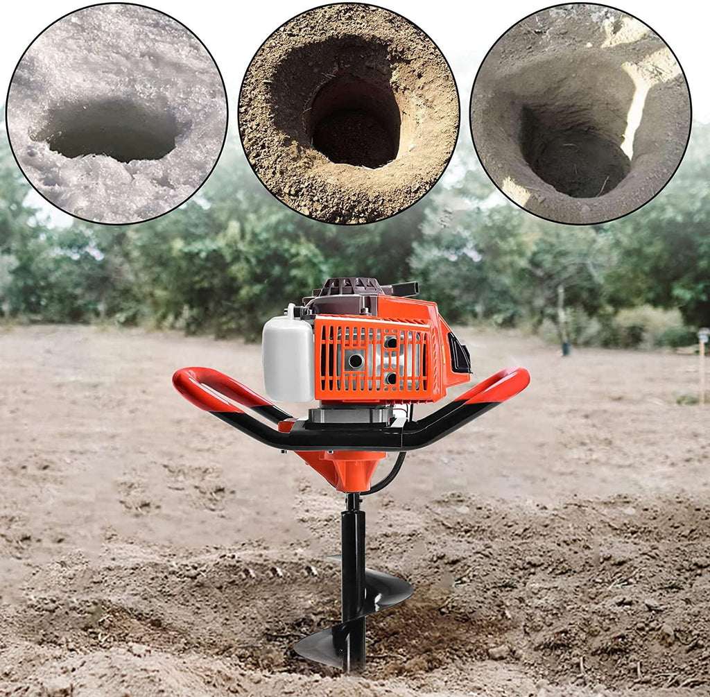 datingday 72cc 2-stroke auger post hole digger 4hp gas powered earth auger digging engine with 3 bits （4" 8" 12"）3 extension rods