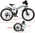 Electric Bike for Adults, 26'' Folding Electric Mountain Bike with Removable 36V 8AH Lithium-Ion Battery, 250W Motor Electric Bike, E-Bike with 21 Speed Gear and Three WorModes