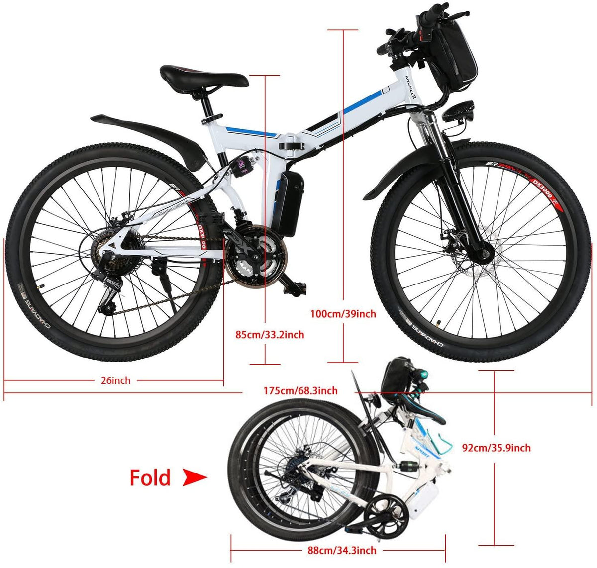 Electric Bike for Adults, 26'' Folding Electric Mountain Bike with Removable 36V 8AH Lithium-Ion Battery, 250W Motor Electric Bike, E-Bike with 21 Speed Gear and Three WorModes
