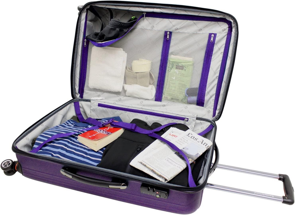 Tasmania Pure Polycarbonate Expandable Spinner Luggage, Purple, Checked-Medium 24-Inch