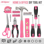 Tool Kit, General Household Hand Tool Set with Toolbox StoraCase, All-in-One Compact Toolkit for DIY & Dorm Use, Pink | 38pc, everyday fixes made easier, organized portable storage, beginner-friendly selection, apartment and office tasks, t
