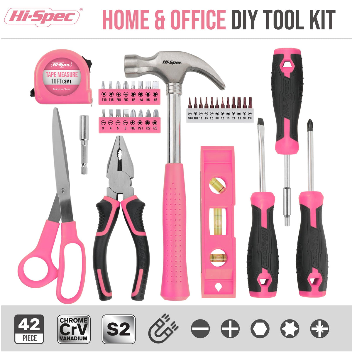 Tool Kit, General Household Hand Tool Set with Toolbox StoraCase, All-in-One Compact Toolkit for DIY & Dorm Use, Pink | 38pc, everyday fixes made easier, organized portable storage, beginner-friendly selection, apartment and office tasks, t