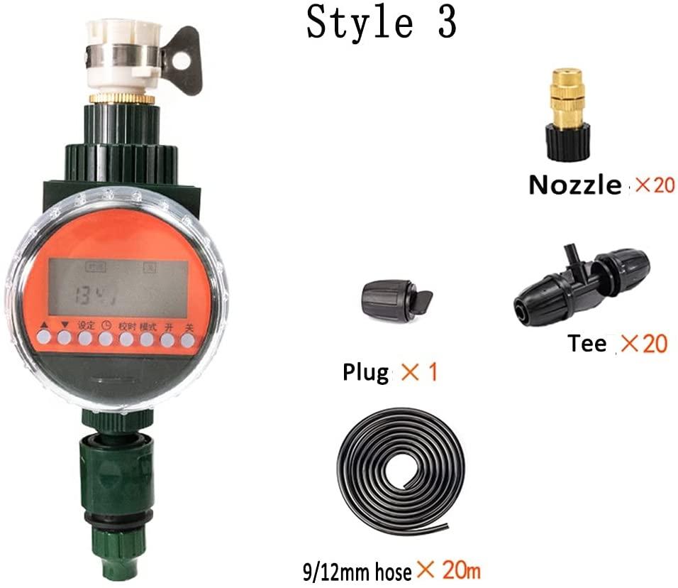 BBGS Automatic Irrigation System Kit, Dripper Plant Self Watering Garden Hose Micro Drip Atomization System, with Timer, Used in Garden Plant Greenhouse (Color : Style 3)