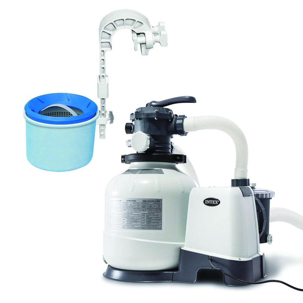 intex above ground pool sand filter pump bundled w/ wall mount automatic skimmer