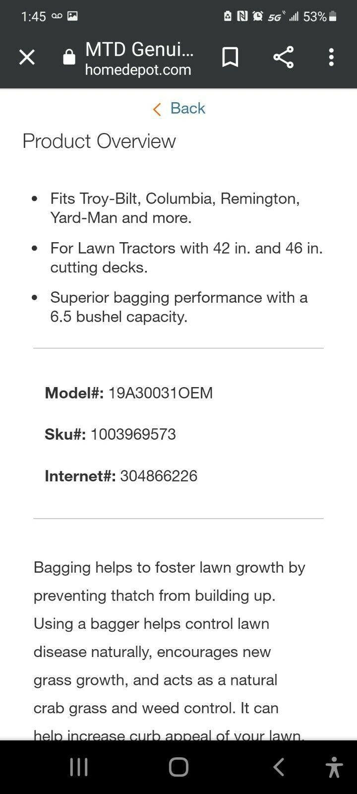 . #19A300310OEM 42in to 46in Double Baggers for Riding Lawnmower!