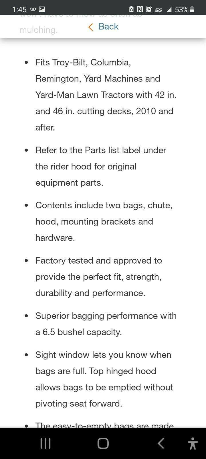 . #19A300310OEM 42in to 46in Double Baggers for Riding Lawnmower!