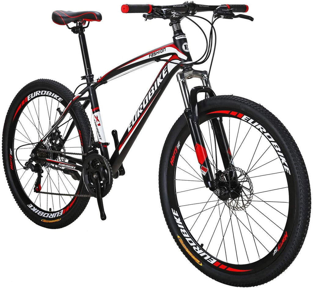 EUROBIKE OBK X1 27.5” Mountain Bike Daul Disc Brakes 21 Speed Mens Bicycle Front Suspension MTB