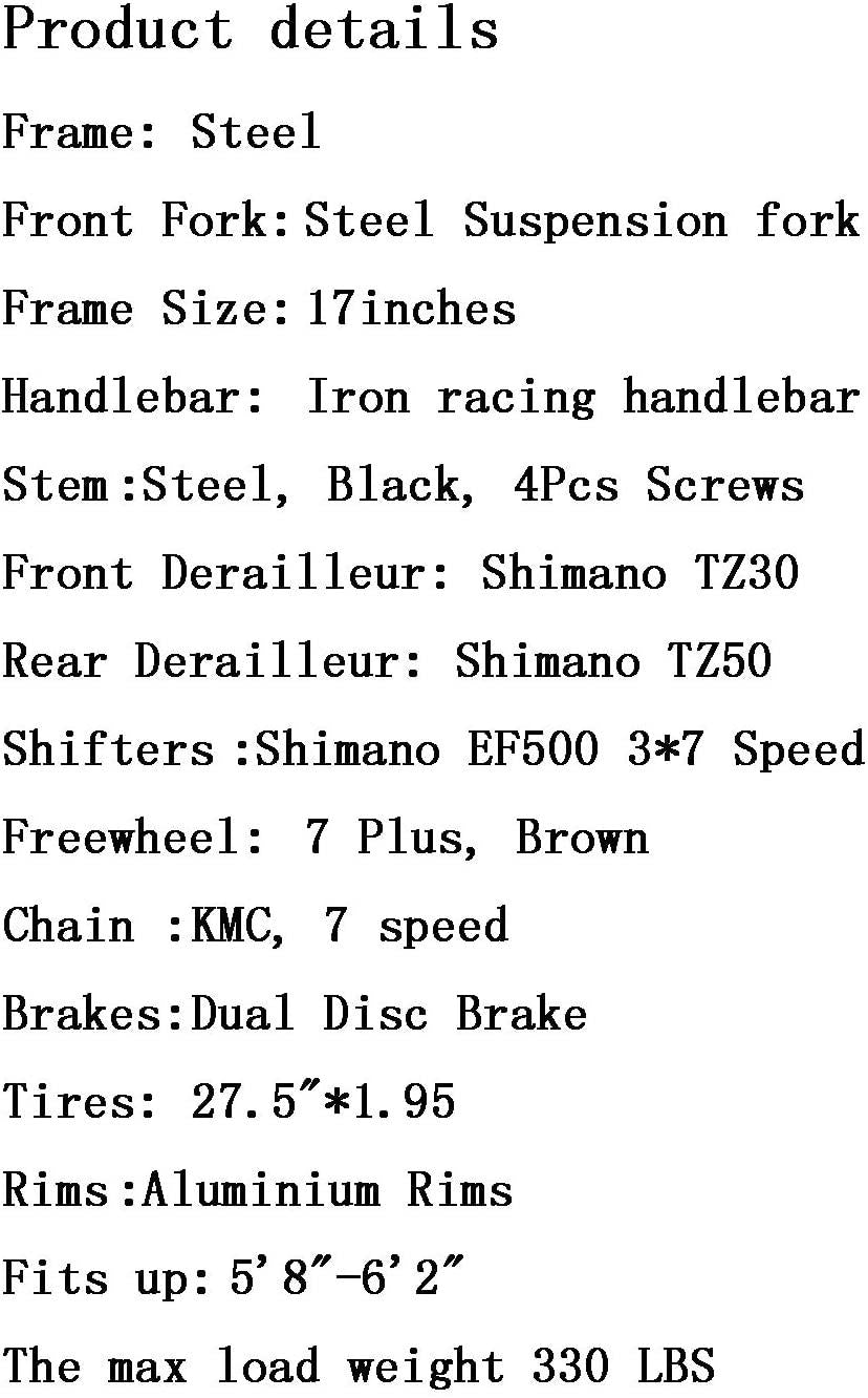 EUROBIKE OBK X1 27.5” Mountain Bike Daul Disc Brakes 21 Speed Mens Bicycle Front Suspension MTB