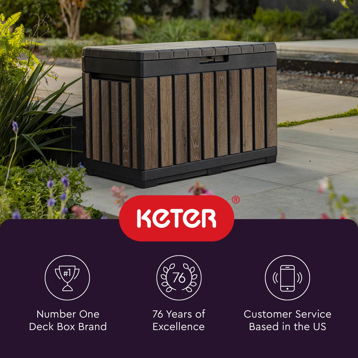 Signature Ever50 Gallon Resin Deck Box-Organization and Storafor Patio Cushions, Throw Pillows and Garden Tools, Walnut