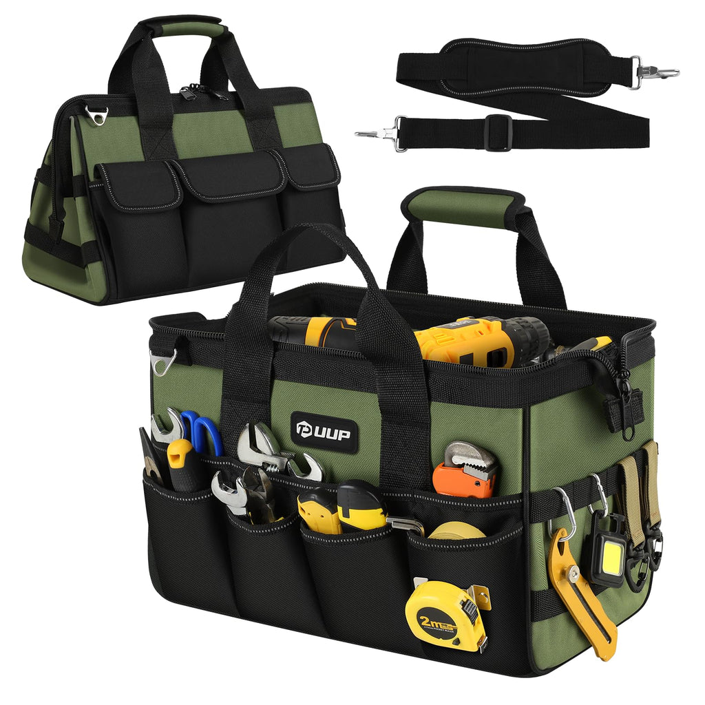 Heavy Duty Tool Bag 15-Inch, 16-Pocket Portable Empty Tool Box Organizer, Big StoraToolbox Organization, Soft Handle LarZipper Carrying Toolbag, Father Day Gifts for Him Dad Men, Green