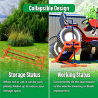 Lawn Mower Lift Jack 880Lbs Riding Mower Lift with Manual Handle and Power Tool Extension Handle Space-Saving Foldable Lawn Tractor Lift for Lawn mowers and Garden Tractors (Orange)