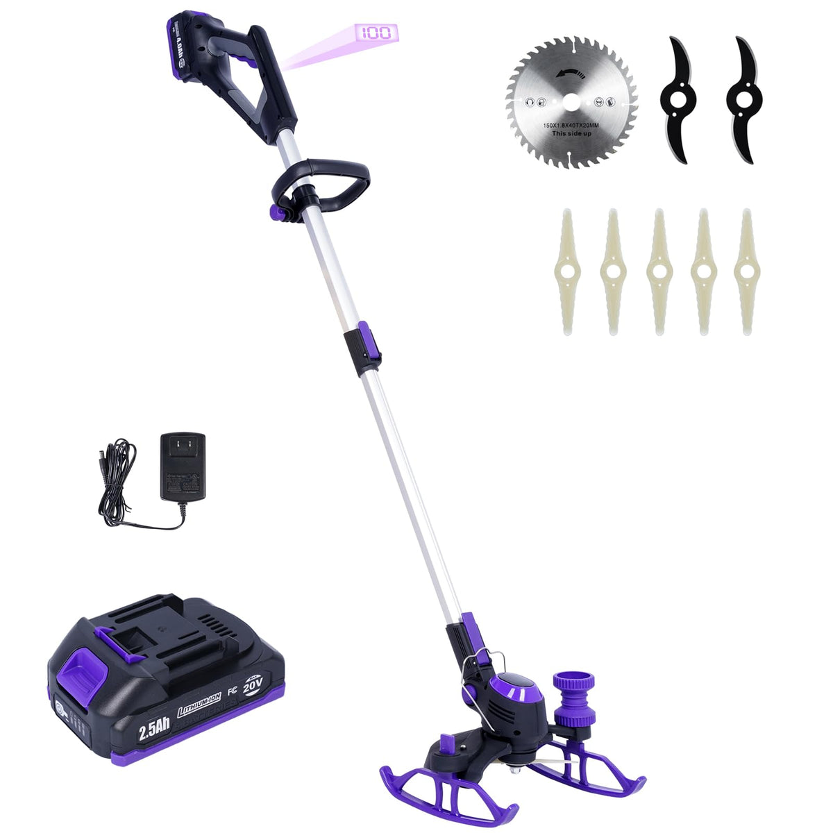 Weed Wacker Cordless,  Weed Eater Battery Powered with Nylon/Steel/Saw Blade, 20V Weed Trimmer/Edger/Cutter (One 2.5Ah Battery)
