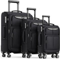 Luggage Sets 3 Piece Softside Expandable Lightweight Durable Suitcase Sets Double Spinner Wheels TSA Lock Black (20in/24in/28in)