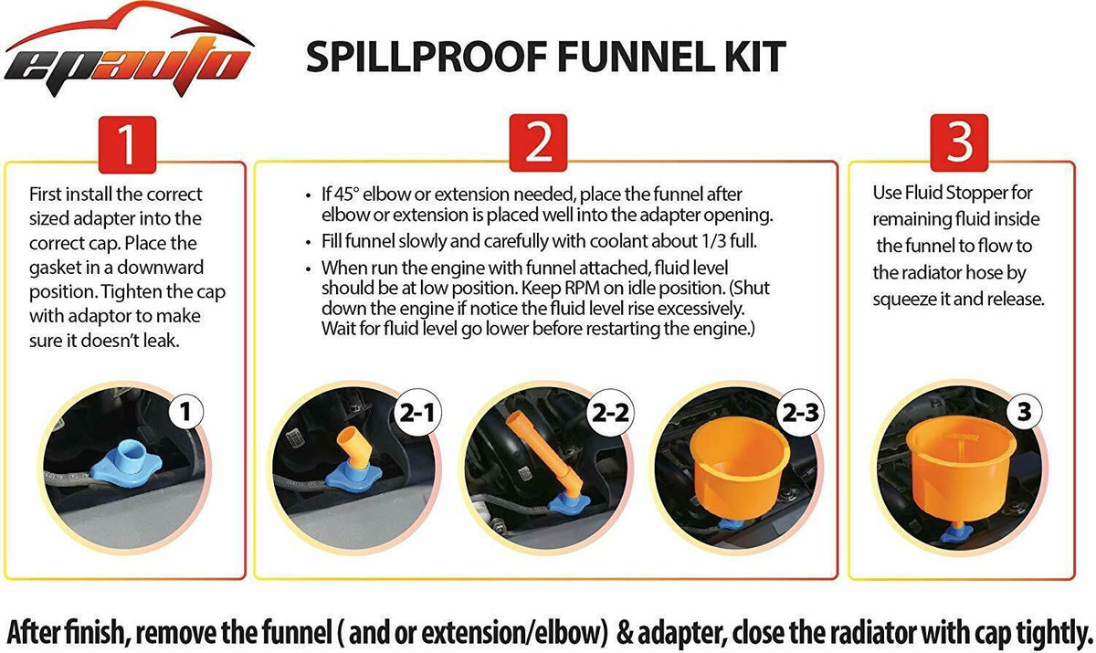 Coolant Funnel Kit No Spill Plastic Auto Car RV SUV Truck Radiator Filling Tools