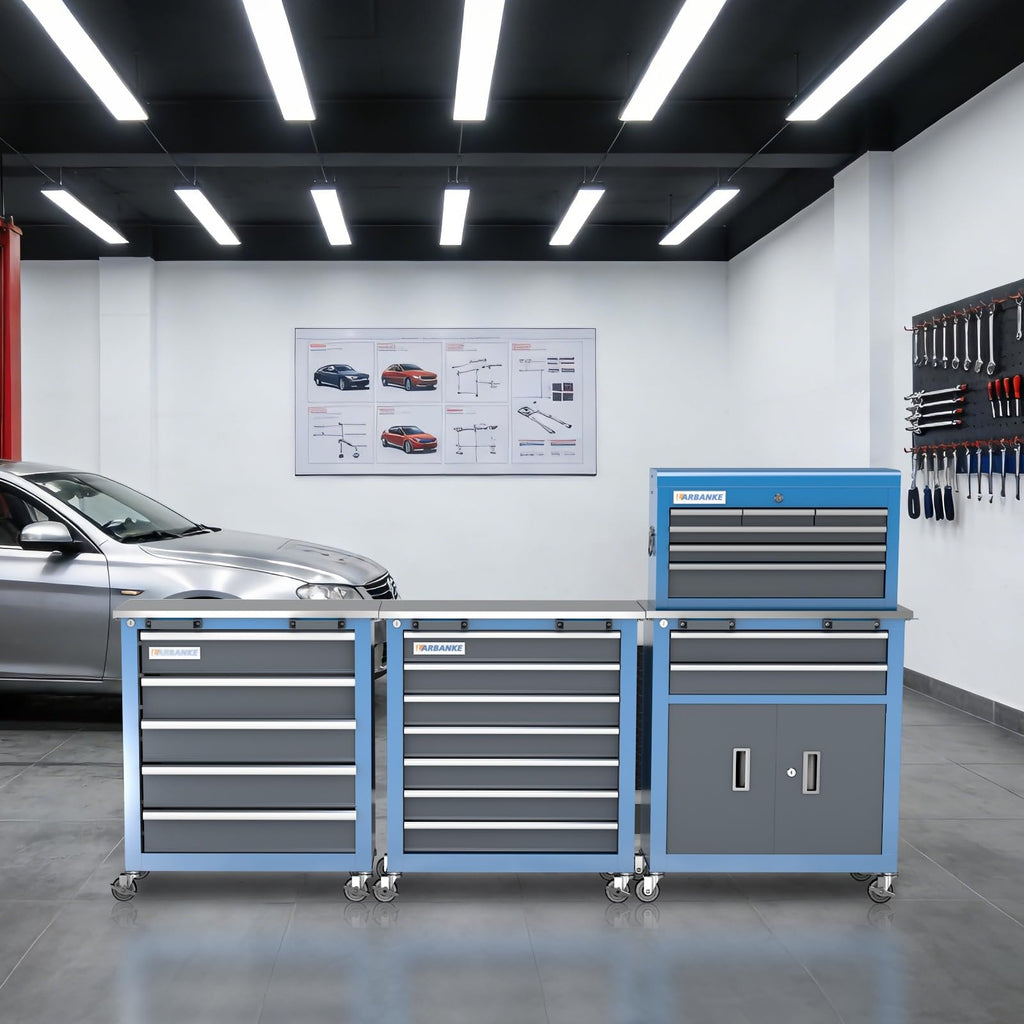 20 Drawer Rolling Tool Chest Combo,Tool Cabinet with  Countertop, Modular Tool Chest with LocDrawers and Connection Parts, 360° Swivel BraWheels & Padded Feet, Blue
