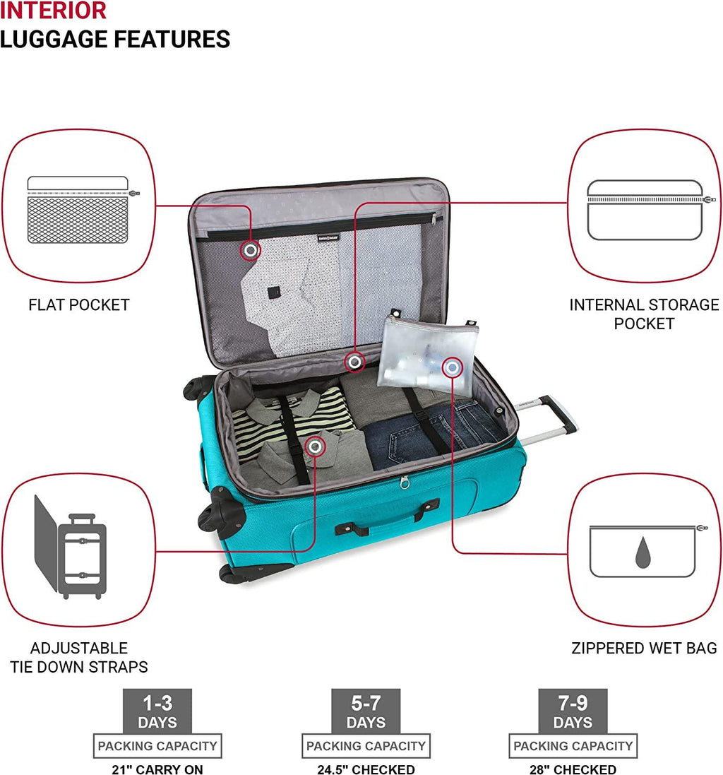 Sion Softside Expandable Luggage, Teal, 3 Piece Set (21/25/27)