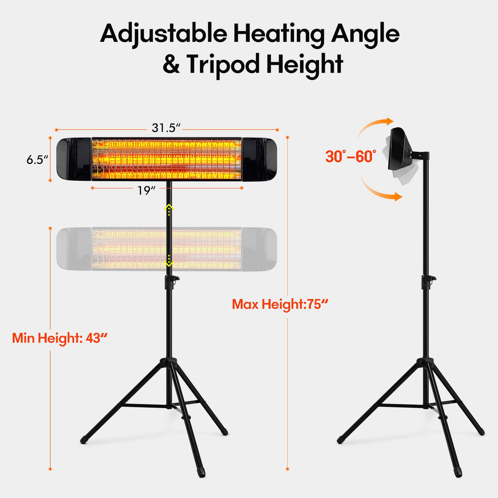 Electric Patio Heater with Tripod Waterproof Standing Indoor Outdoor Infrared Heater