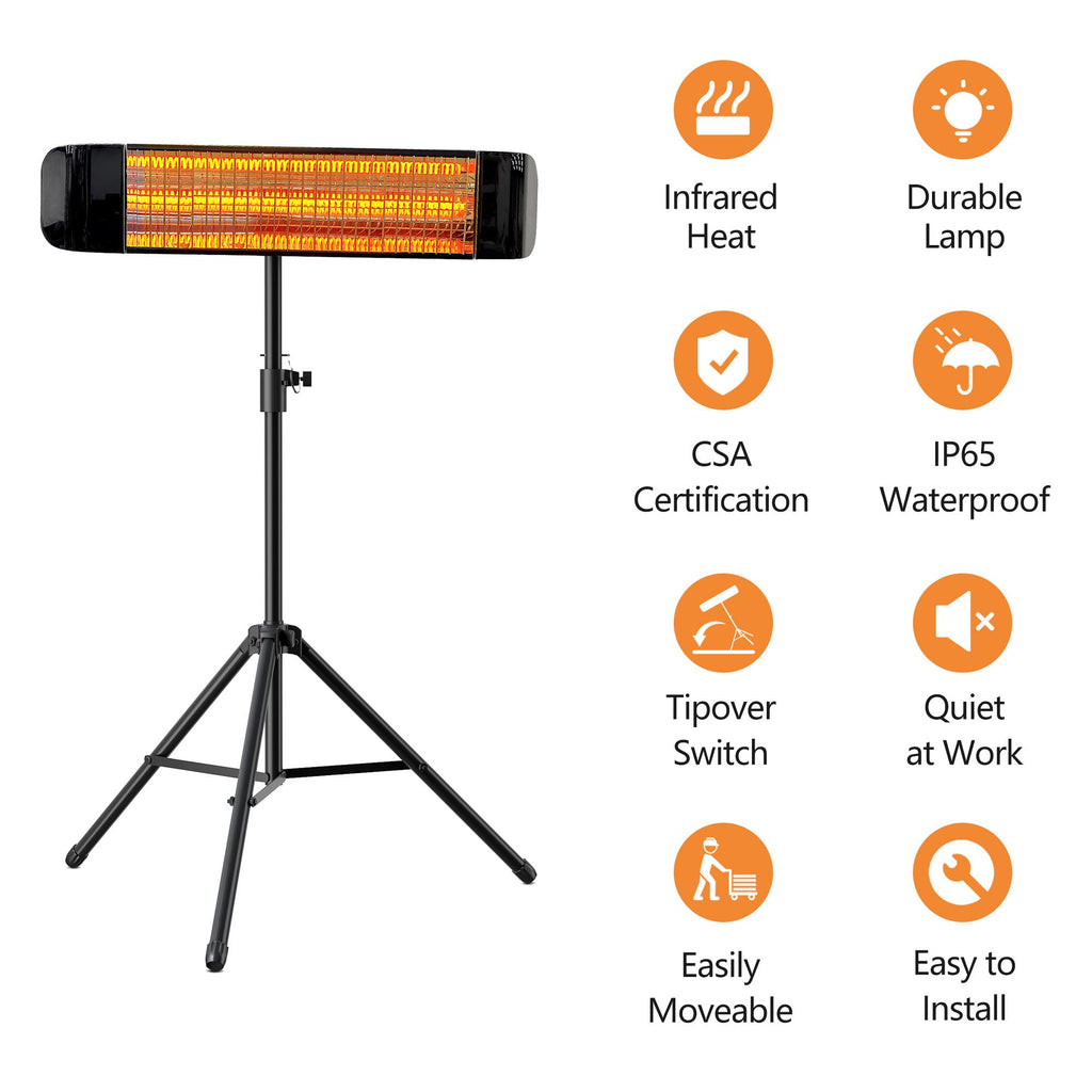 Electric Patio Heater with Tripod Waterproof Standing Indoor Outdoor Infrared Heater