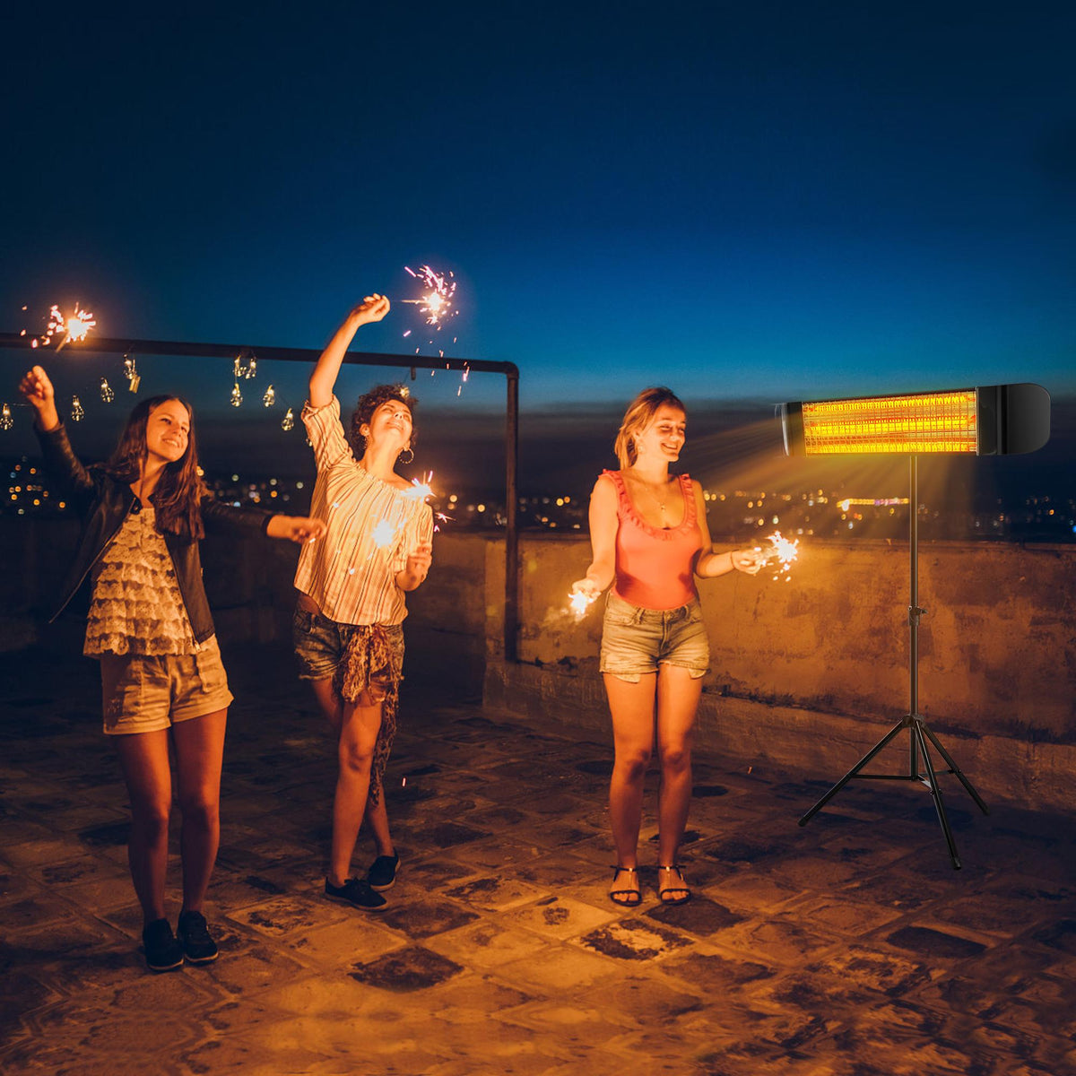 Electric Patio Heater with Tripod Waterproof Standing Indoor Outdoor Infrared Heater