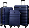 Luggage Sets 3 Piece AnyZip PC ABS Hardside Expandable Suitcase with 4 Universal Wheels TSA Lock Carry On 20 24 28 Inch Dark Blue