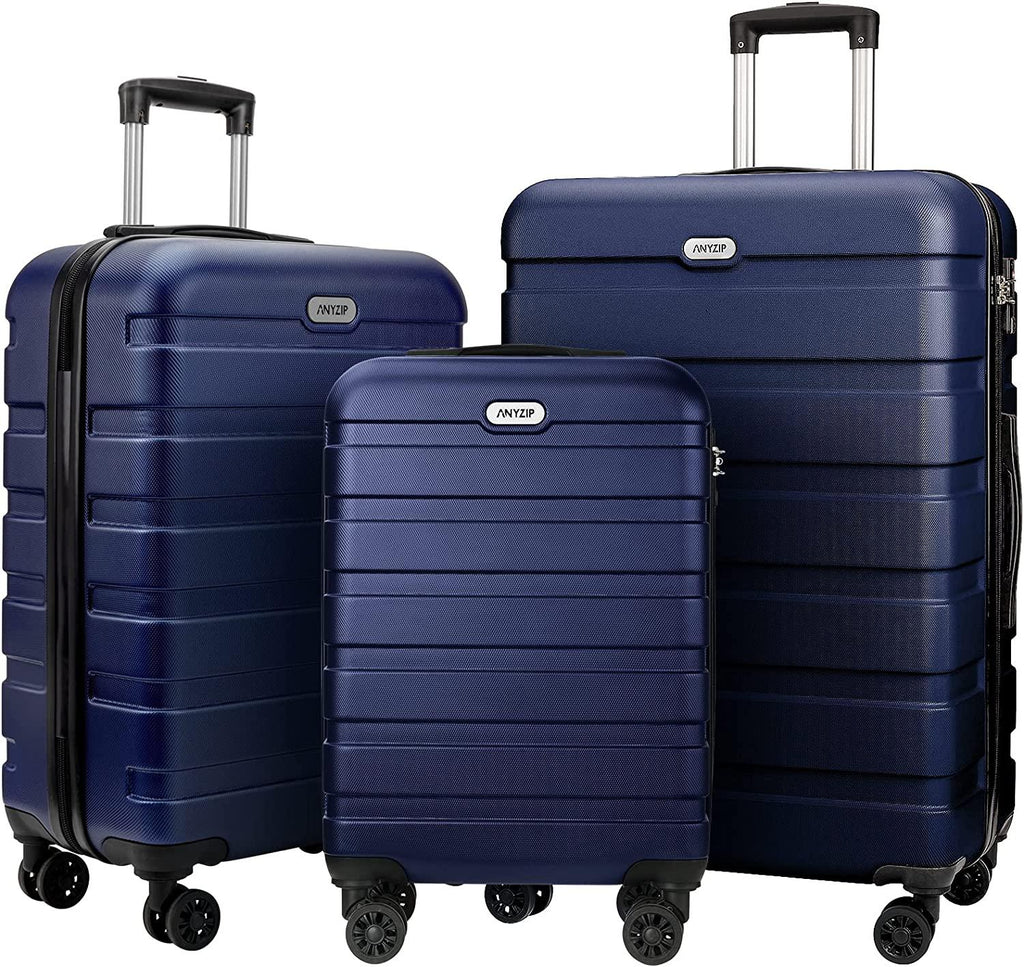 Luggage Sets 3 Piece AnyZip PC ABS Hardside Expandable Suitcase with 4 Universal Wheels TSA Lock Carry On 20 24 28 Inch Dark Blue