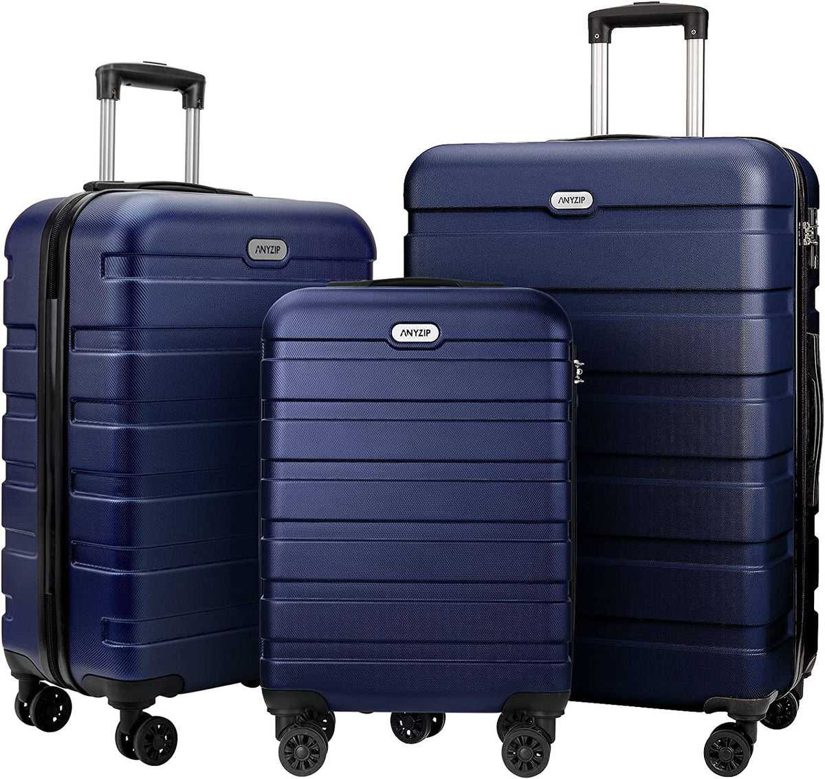 Luggage Sets 3 Piece AnyZip PC ABS Hardside Expandable Suitcase with 4 Universal Wheels TSA Lock Carry On 20 24 28 Inch Dark Blue