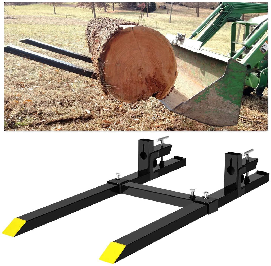 ebesttech 1pc 4000lbs clamp on pallet forks 60 inch heavy duty steel fork length pallet bucket forks with adjustable stabilizer bar for loader bucket skidsteer tractor