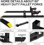 ebesttech 1pc 4000lbs clamp on pallet forks 60 inch heavy duty steel fork length pallet bucket forks with adjustable stabilizer bar for loader bucket skidsteer tractor