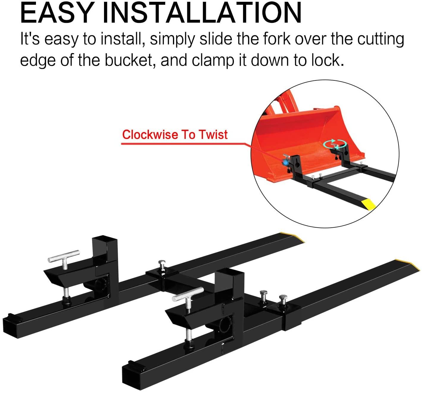 ebesttech 1pc 4000lbs clamp on pallet forks 60 inch heavy duty steel fork length pallet bucket forks with adjustable stabilizer bar for loader bucket skidsteer tractor