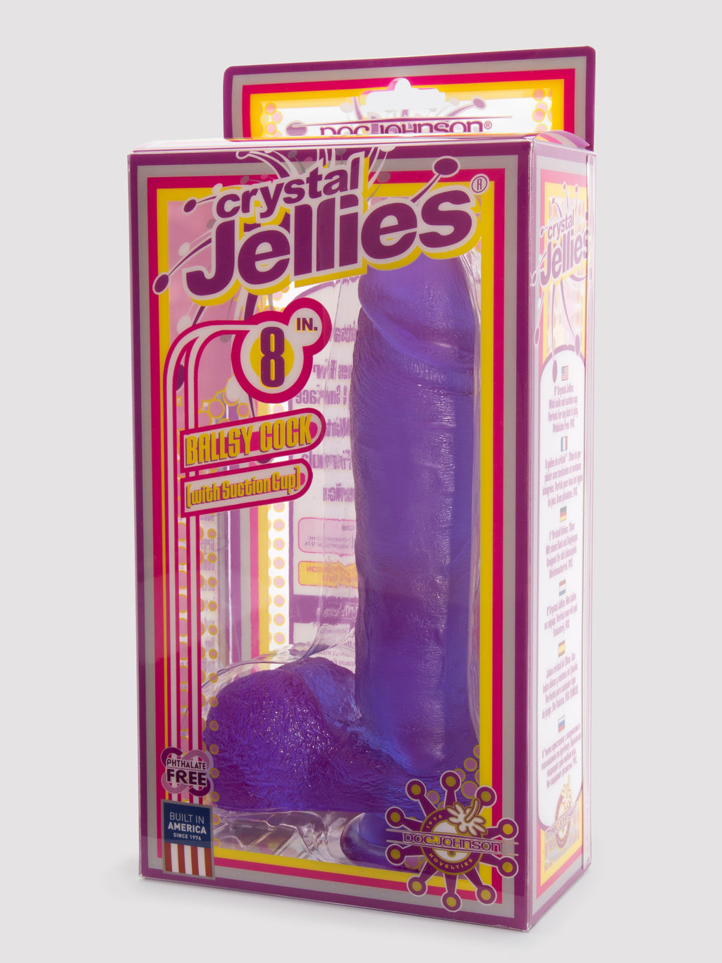 Doc Johnson Crystal Jellies Ballsy Suction Cup Dildo 8 Inch, Purple