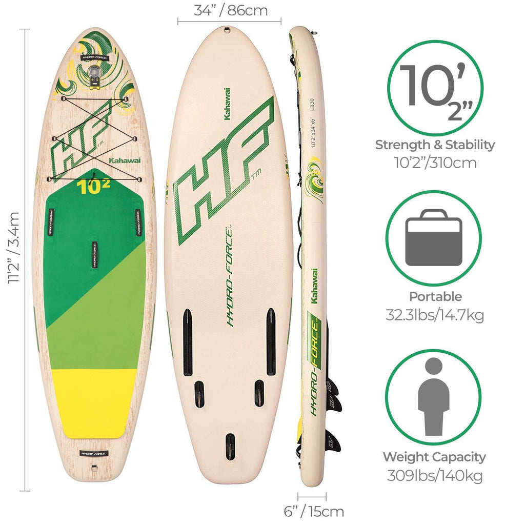 Hydro Force Kahawai 10 Foot Inflatable SUP Paddle Board Package w/ Pump