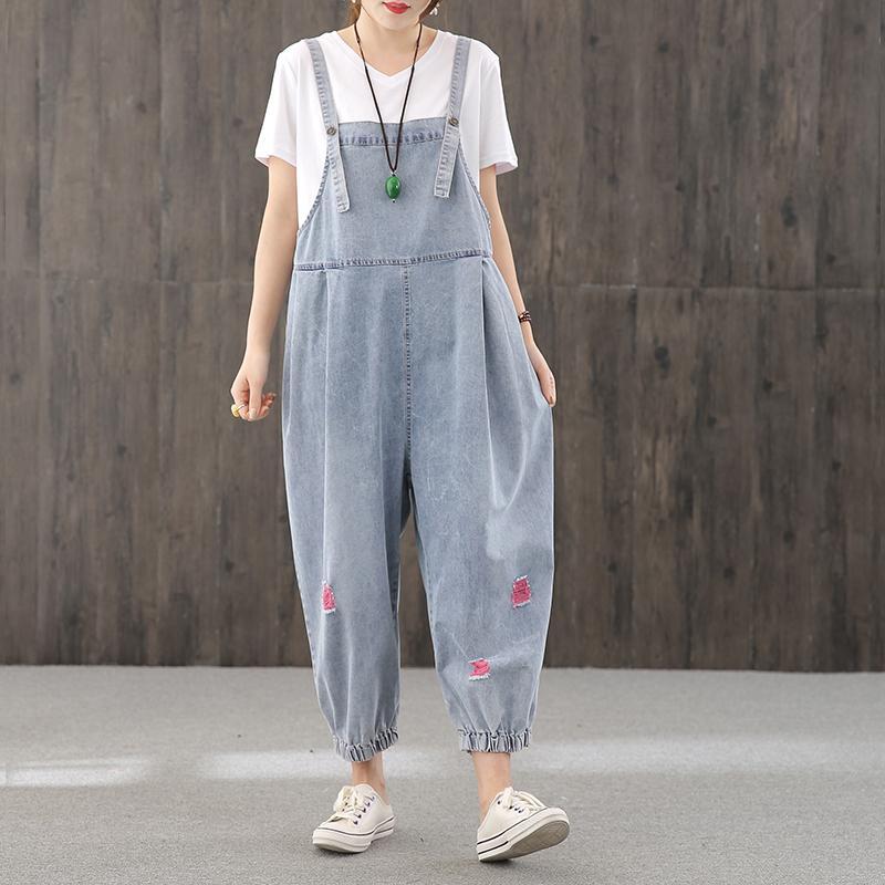 Loose Light-Colored Washed Bloomers Denim Jumpsuits