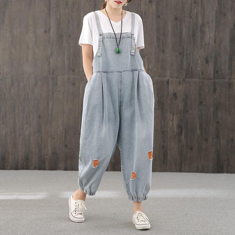 Loose Light-Colored Washed Bloomers Denim Jumpsuits