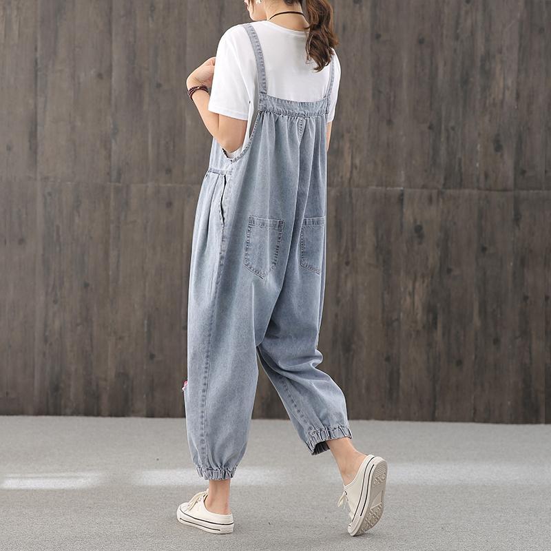 Loose Light-Colored Washed Bloomers Denim Jumpsuits