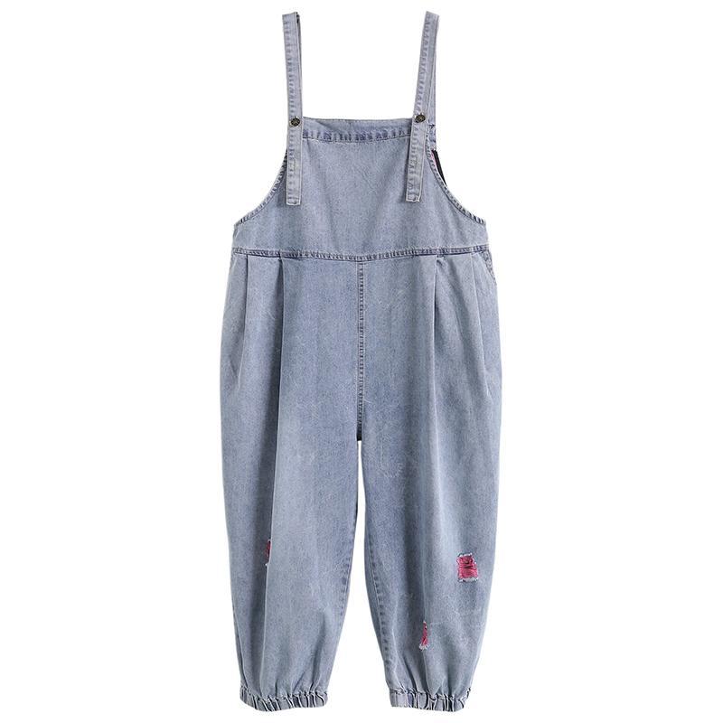 Loose Light-Colored Washed Bloomers Denim Jumpsuits