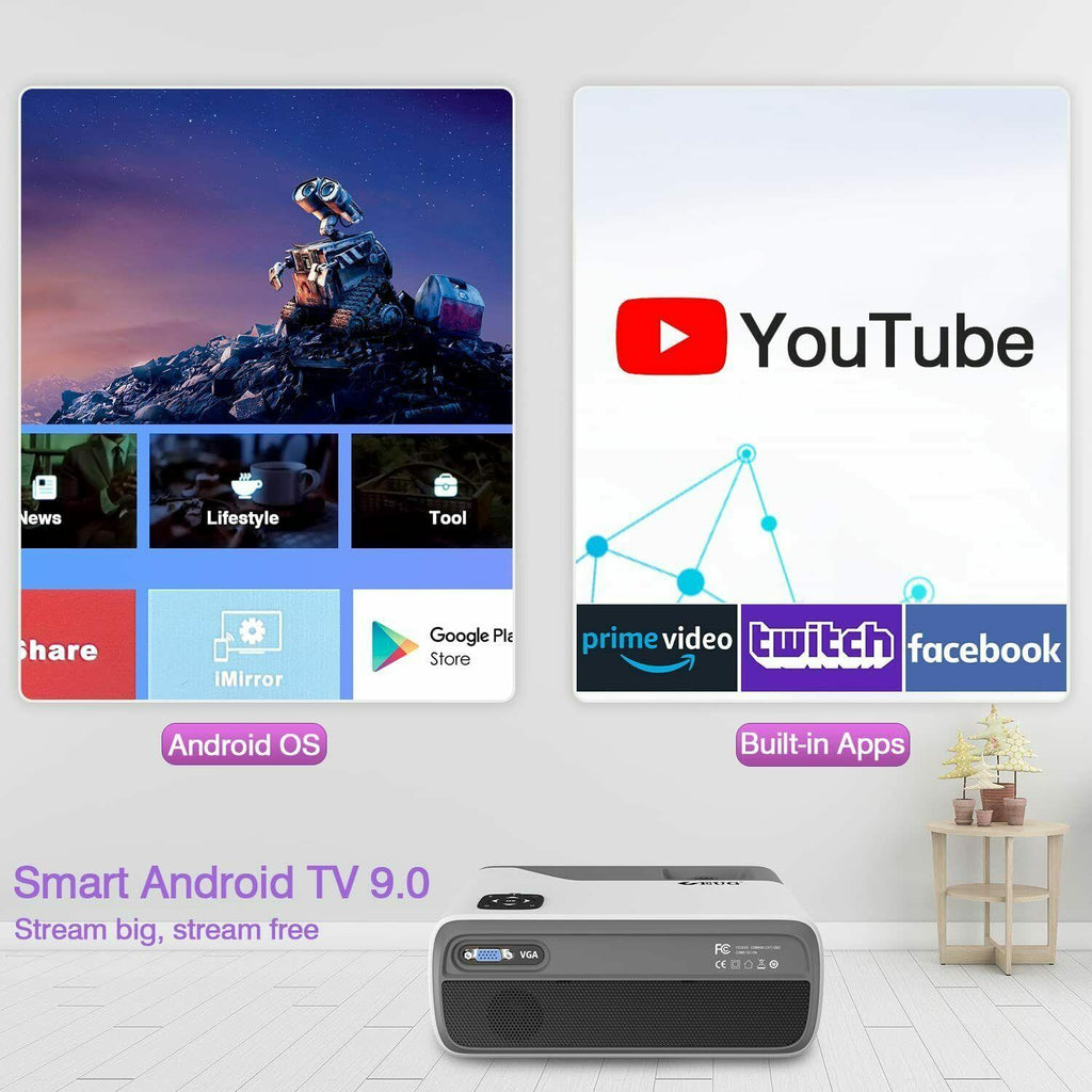 android 9.0 led lcd projector blue-tooth home theater wlan online apps tv