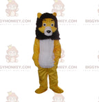 BIGGYMONKEYmascot costume of yellow, white and black lion, feline costume