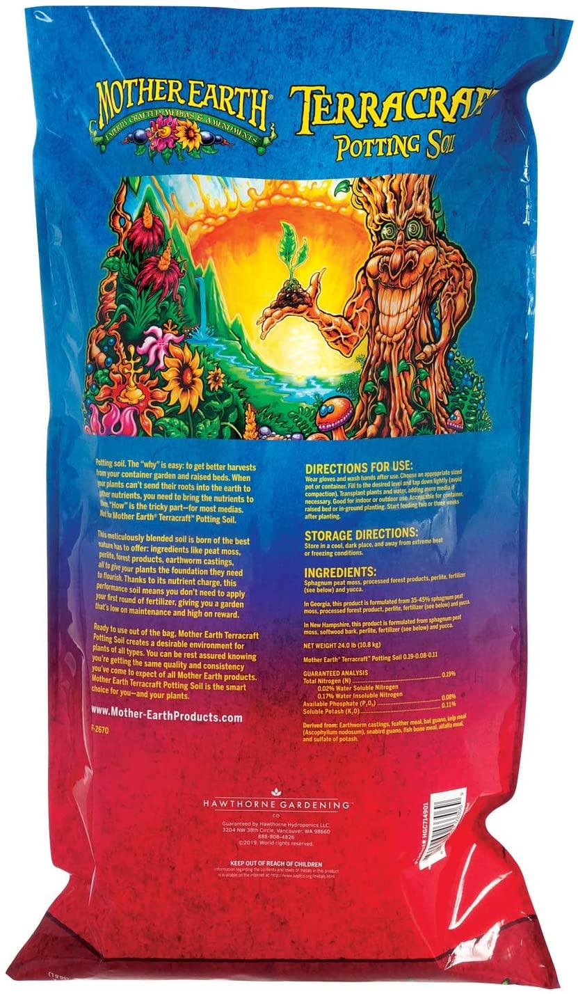 mother earth products terracraft potting soil, all purpose potting soil for all plants, flowers, vegetables and tomatoes, 2 cu. ft., 3-pack, brown