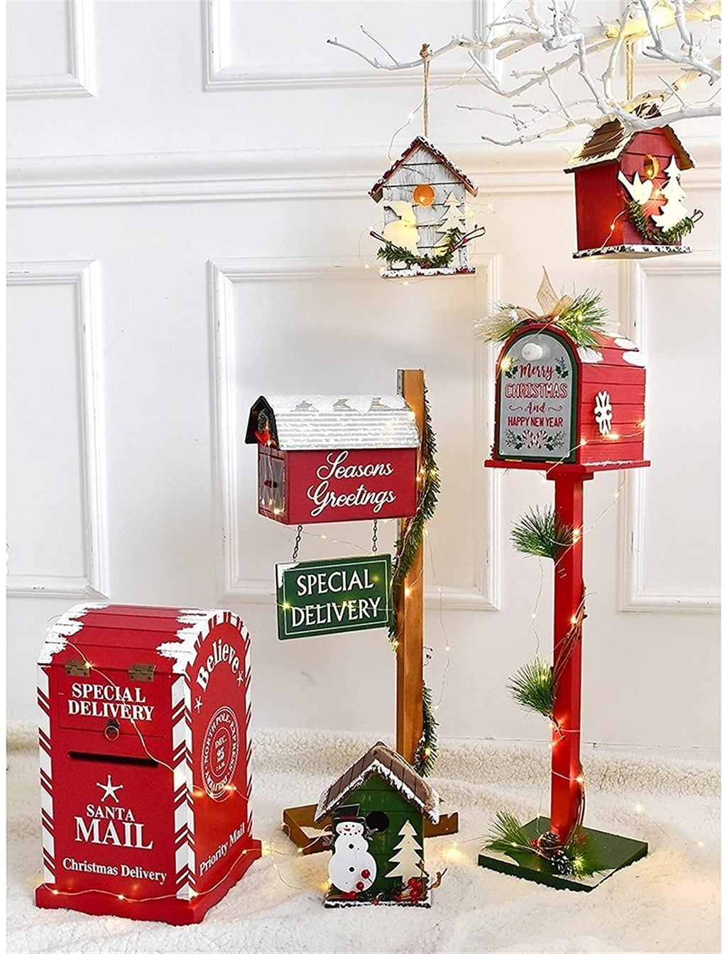 SMYONGPINGLED Lights with Light String Christmas Decorations Red Mailbox Bird House Cabin Indoor and Outdoor for Christmas Party Festival Year Craft Supplies 27 Indoor and Outdoor Waterproof