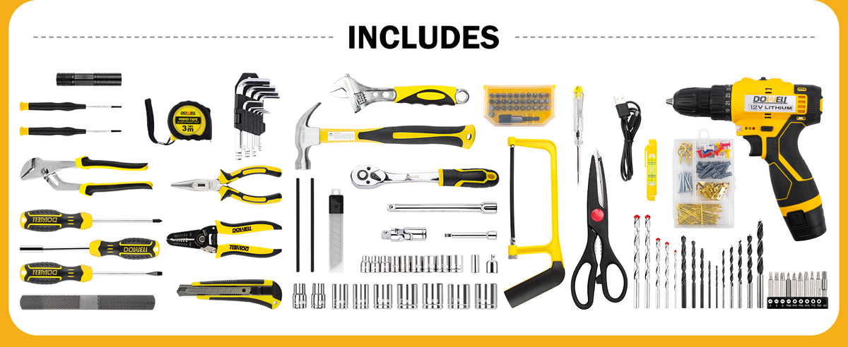 223-Piece Power Drill Tool Set, 12V Cordless Drill Driver Kit with Drawer Toolbox, Socket & Bit Set, Hex Keys, Wrench for Home Renovation, DIY Projects & GaraUse