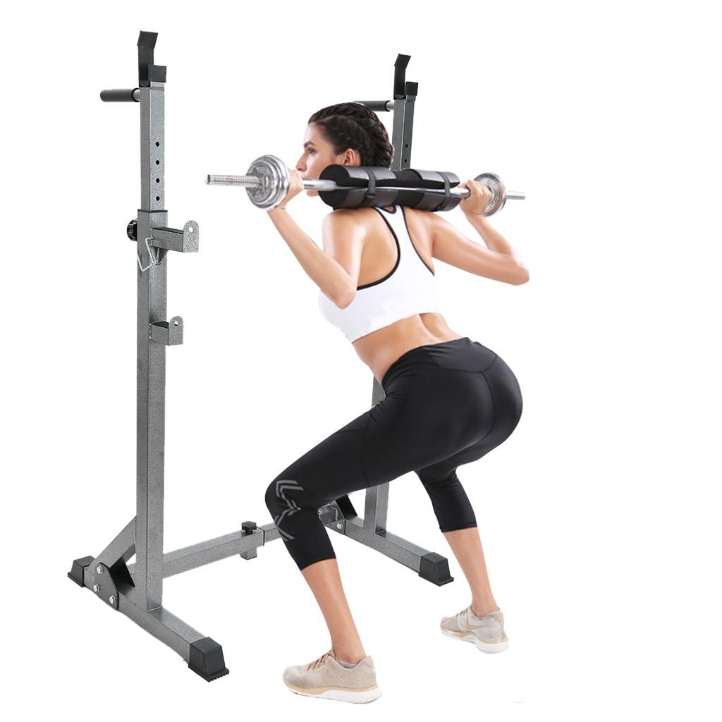 Adjustable Barbell Rack Weight Lifting Bench Press Squat Rack Pull Up Bar Gym