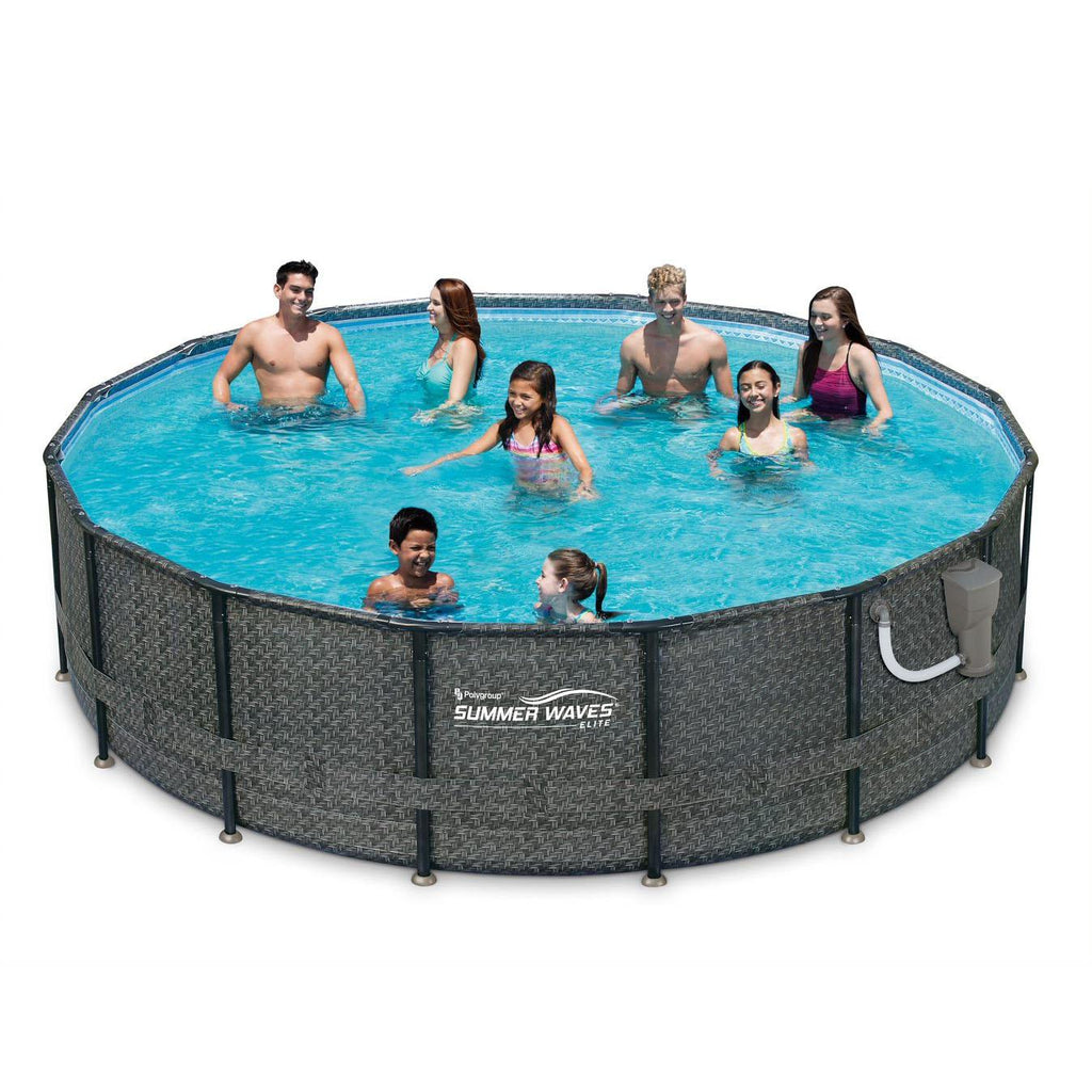 Summer Waves P4A01648B 16ft x 48in Above Ground Frame Outdoor Swimming Pool Set w/ Filter Pump, Pool Cover, Ladder, Ground