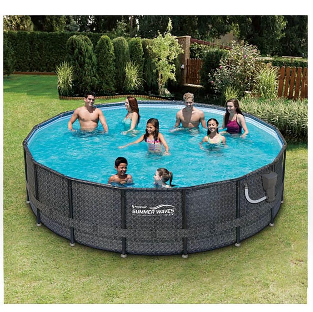 Summer Waves P4A01648B 16ft x 48in Above Ground Frame Outdoor Swimming Pool Set w/ Filter Pump, Pool Cover, Ladder, Ground