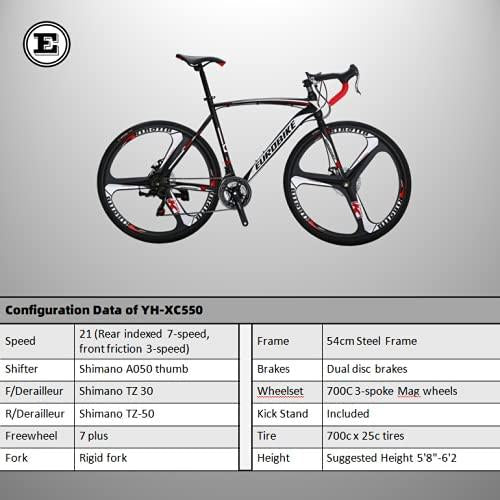 YH-XC550 Road Bike for Men 54cm Frame Bicycle 700C Wheels 21 Speed Dual Disc Brake Urban Commuter Bikes