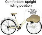 26 inch Beach Cruiser Bikes for Women, Single Speed Comfortable Womens Bike with Baskets, Classic Retro Complete Cruiser Bike Womens Beach Cruiser Bike for Leisure Picnics &amp; Shopping