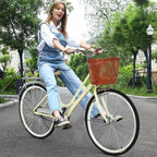 26 inch Beach Cruiser Bikes for Women, Single Speed Comfortable Womens Bike with Baskets, Classic Retro Complete Cruiser Bike Womens Beach Cruiser Bike for Leisure Picnics &amp; Shopping